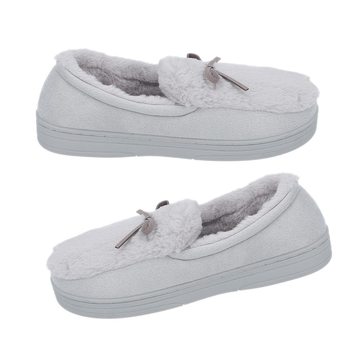 Rabbit Faux Fur Shoes with Waterproof TPR Sole - Grey 3871528 4