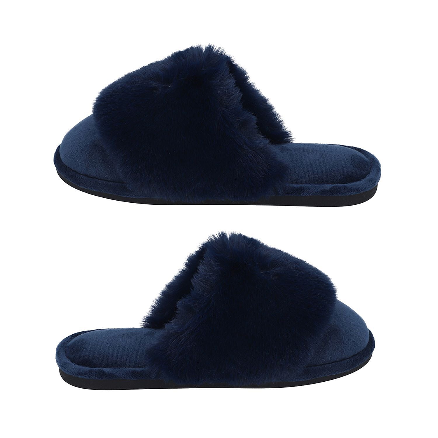 Rabbit Faux Fur Slipper with Waterproof TPR Proctection - Navy Blue 3871456 3