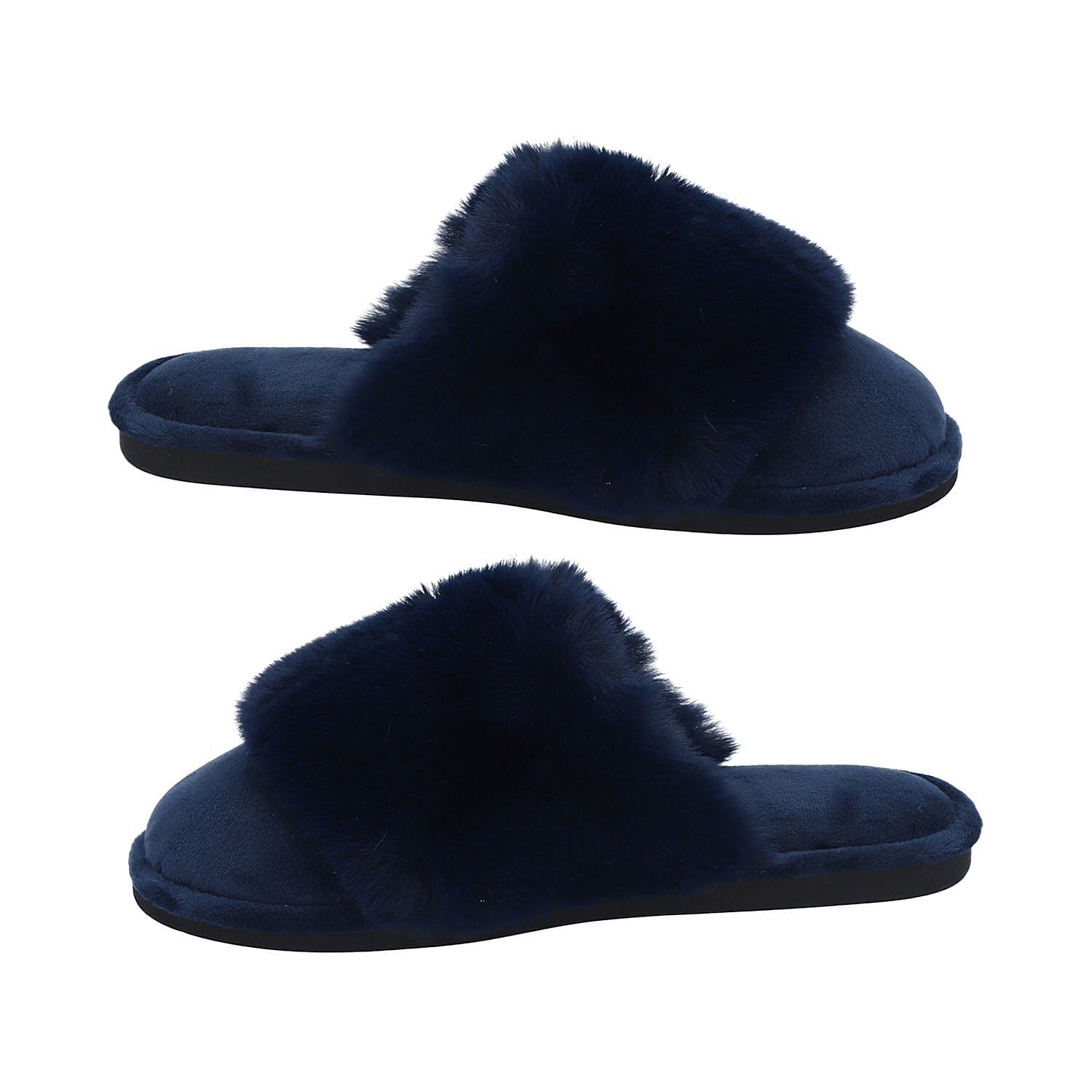 Rabbit Faux Fur Slipper with Waterproof TPR Proctection - Navy Blue 3871456 4