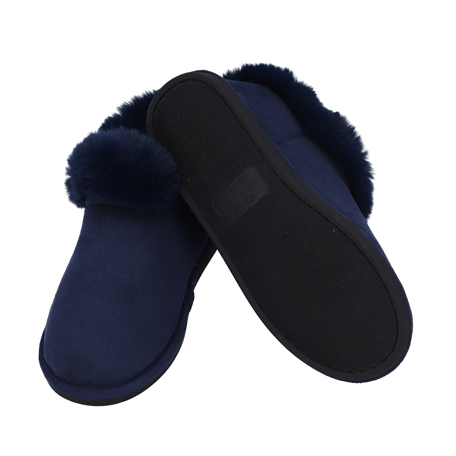 Rabbit Faux Fur Slipper with Waterproof TPR Proctection (Size L, 7-8) - Navy Blue 3871576 1