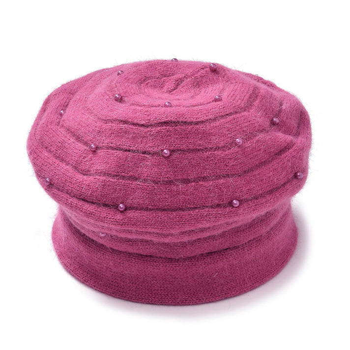 Rabbit Fur Wool Blend Pearl Beaded Beret Cap 7851158 1