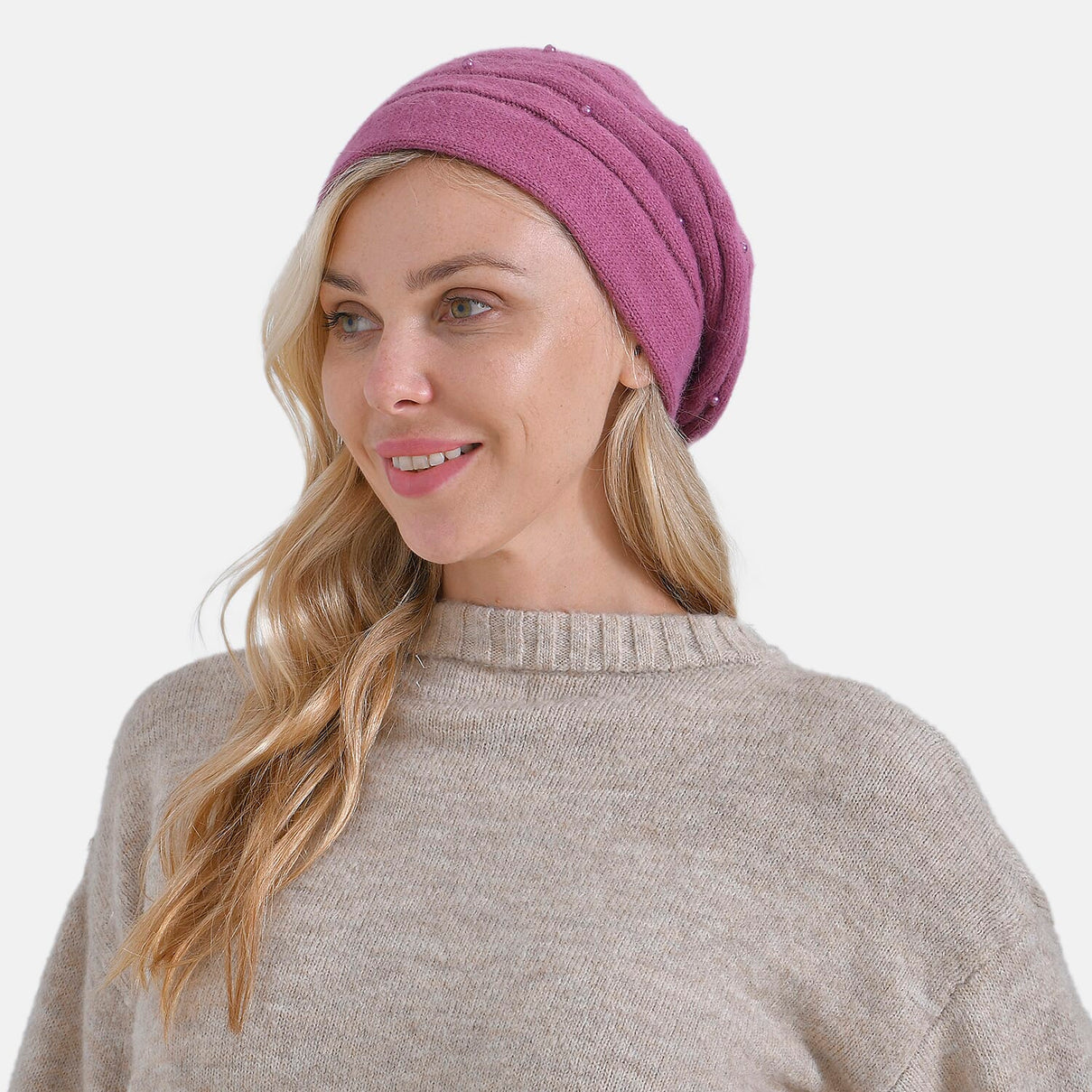 Rabbit Fur Wool Blend Pearl Beaded Beret Cap 7851158 3
