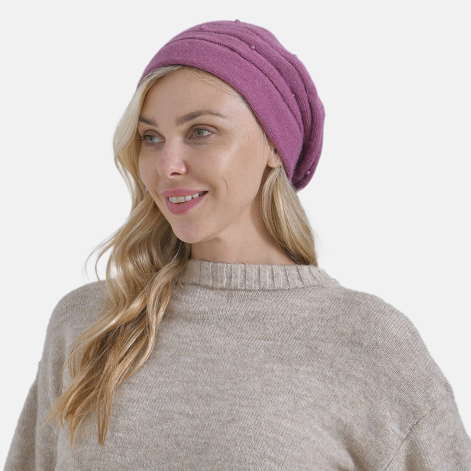 Rabbit Fur Wool Blend Pearl Beaded Beret Cap 7851158 3