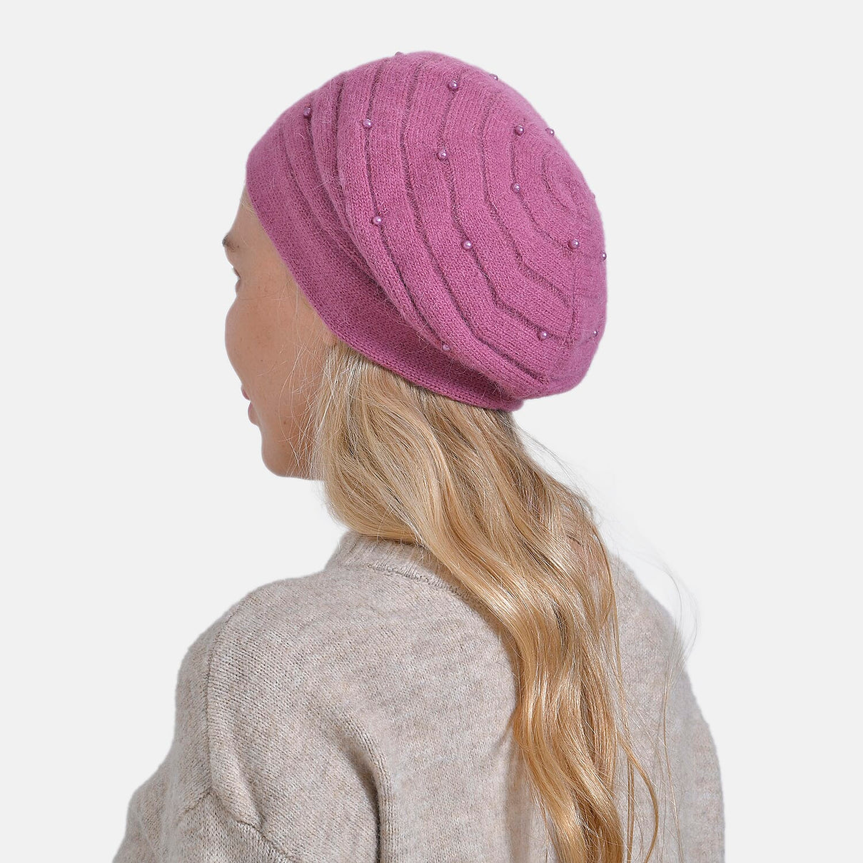 Rabbit Fur Wool Blend Pearl Beaded Beret Cap 7851158 4