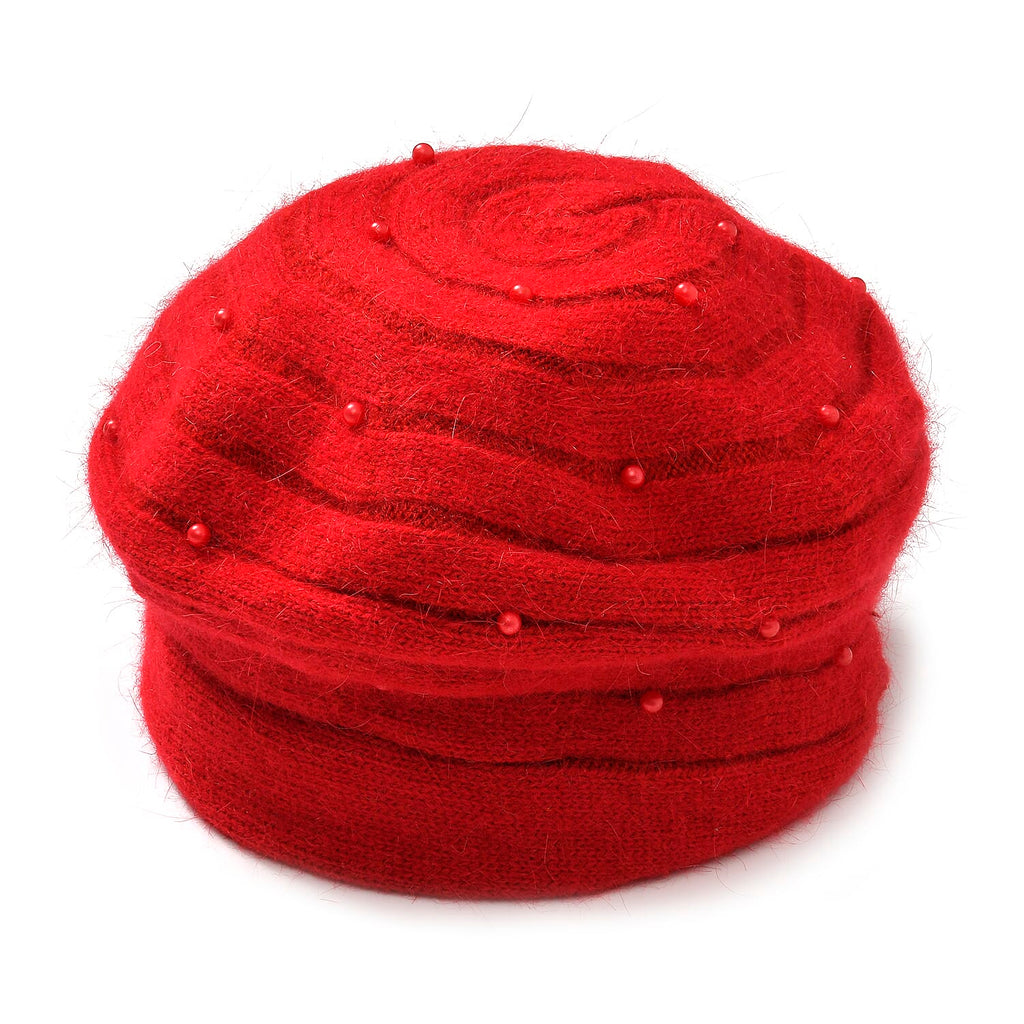 Timeless Pearl-Adorned super Cozy Fashion Beret - Red