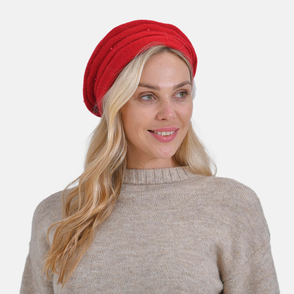 Timeless Pearl-Adorned super Cozy Fashion Beret - Red