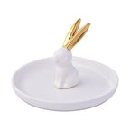 Rabbit Jewellery Organiser (Size 13x13x8 cm) - White Body & Gold Ear