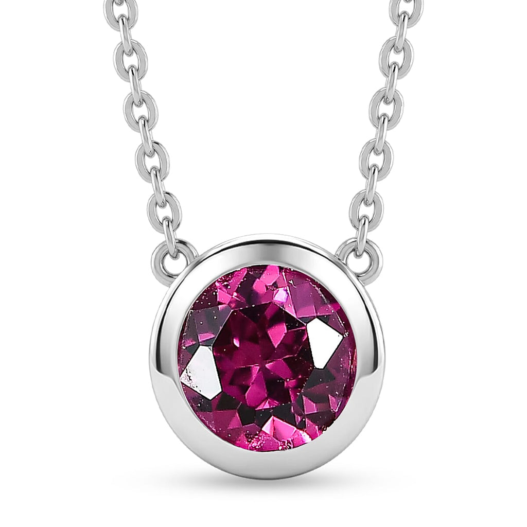 Rachel Galley - AAA Rhodolite Garnet Solitaire Pendant with Chain (Size 20) in Rhodium Overlay Sterling Silver