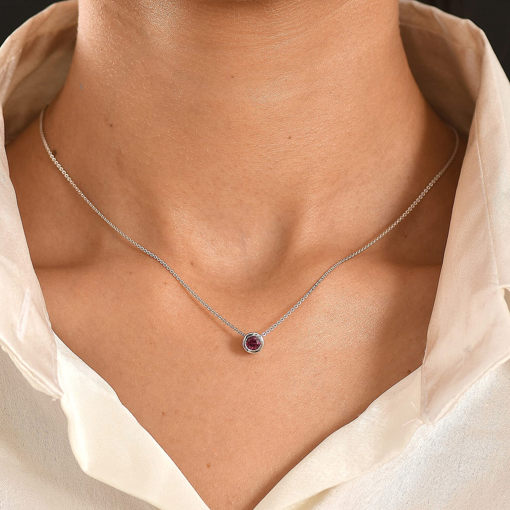 Rachel Galley - AAA Rhodolite Garnet Solitaire Pendant with Chain (Size 20) in Rhodium Overlay Sterling Silver