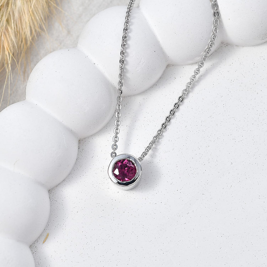 Rachel Galley - AAA Rhodolite Garnet Solitaire Pendant with Chain (Size 20) in Rhodium Overlay Sterling Silver