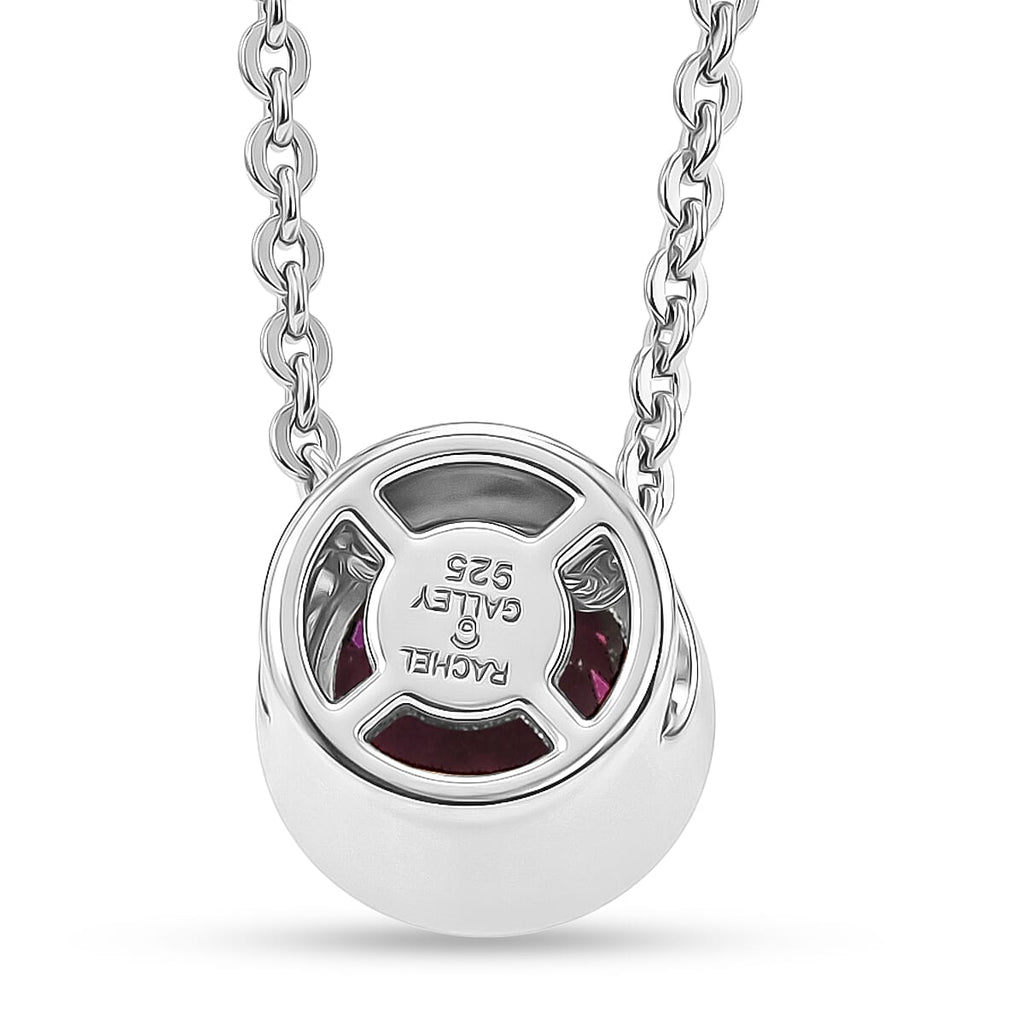 Rachel Galley - AAA Rhodolite Garnet Solitaire Pendant with Chain (Size 20) in Rhodium Overlay Sterling Silver