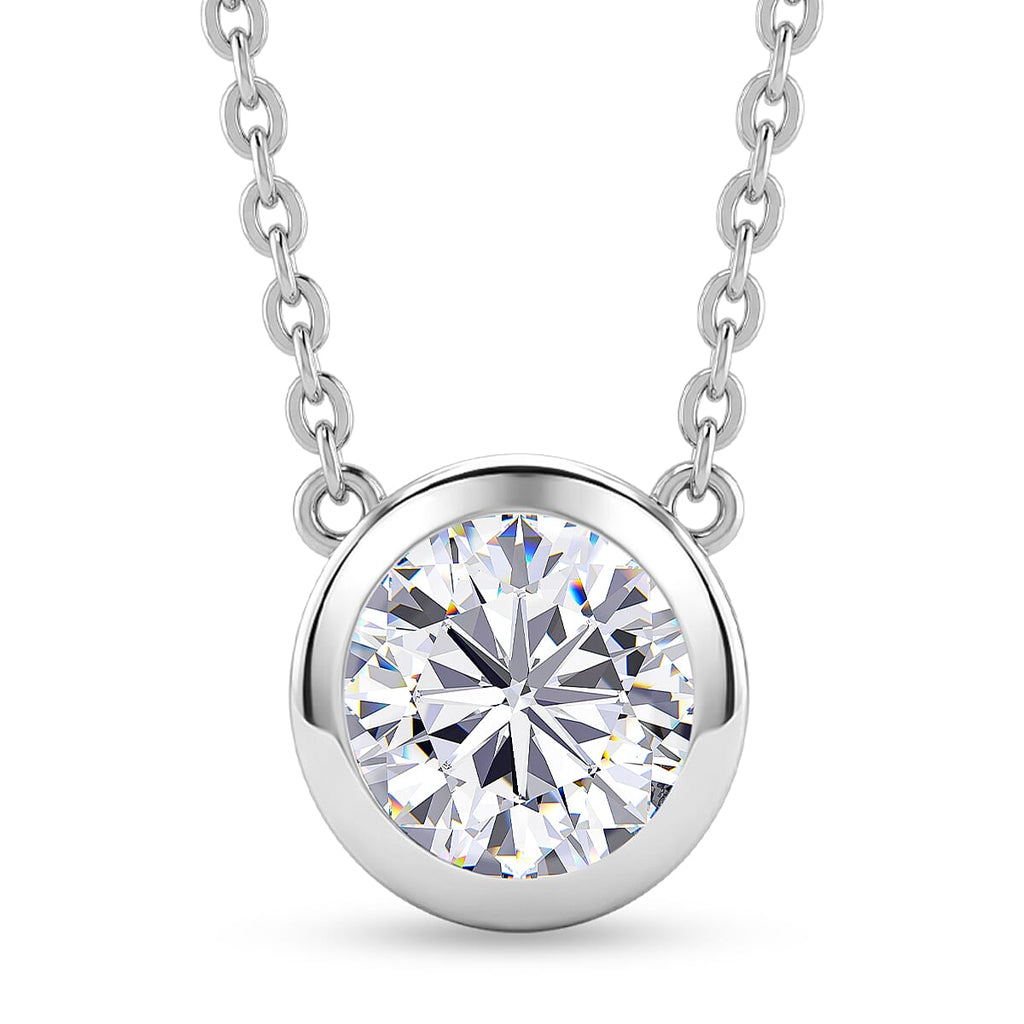 Rachel Galley - AAA White Topaz Solitaire Pendant with Chain (Size 20) in Rhodium Overlay Sterling Silver