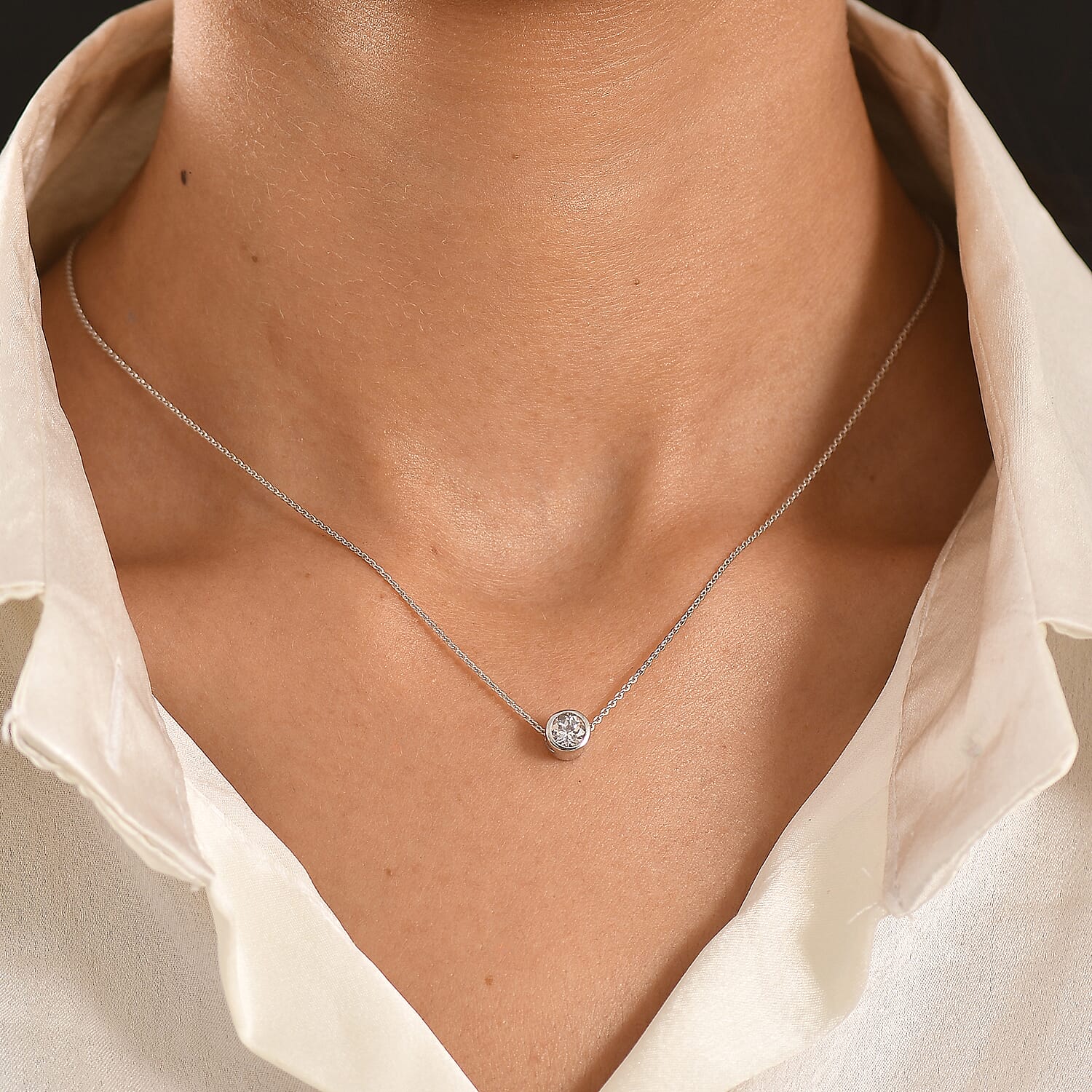 Rachel Galley - AAA White Topaz Solitaire Pendant with Chain (Size 20) in Rhodium Overlay Sterling Silver 4468189 2