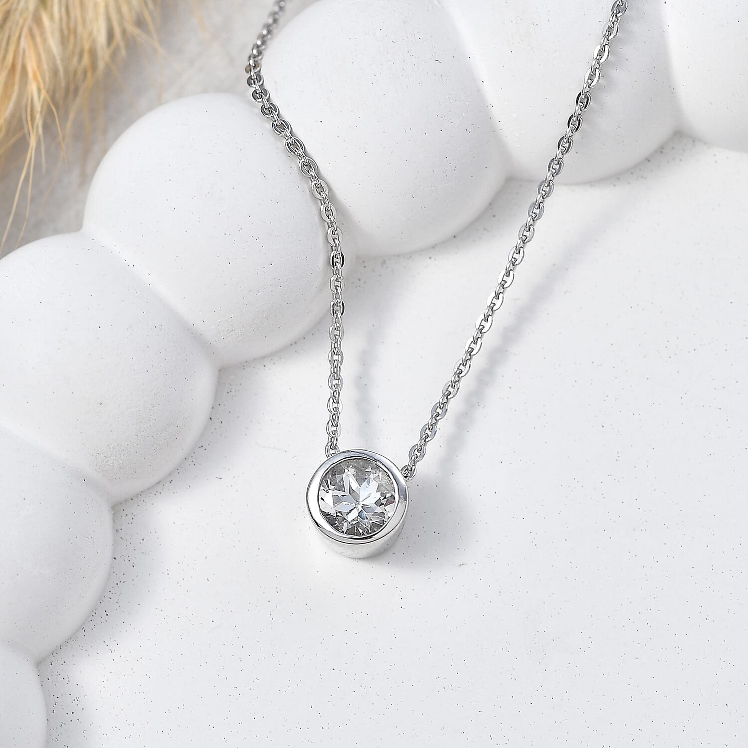 Rachel Galley - AAA White Topaz Solitaire Pendant with Chain (Size 20) in Rhodium Overlay Sterling Silver 4468189 3