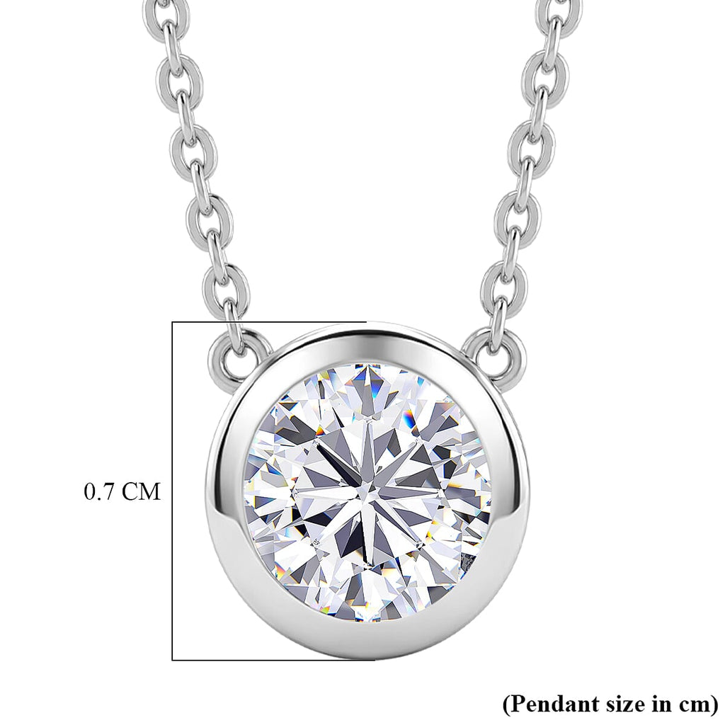 Rachel Galley - AAA White Topaz Solitaire Pendant with Chain (Size 20) in Rhodium Overlay Sterling Silver