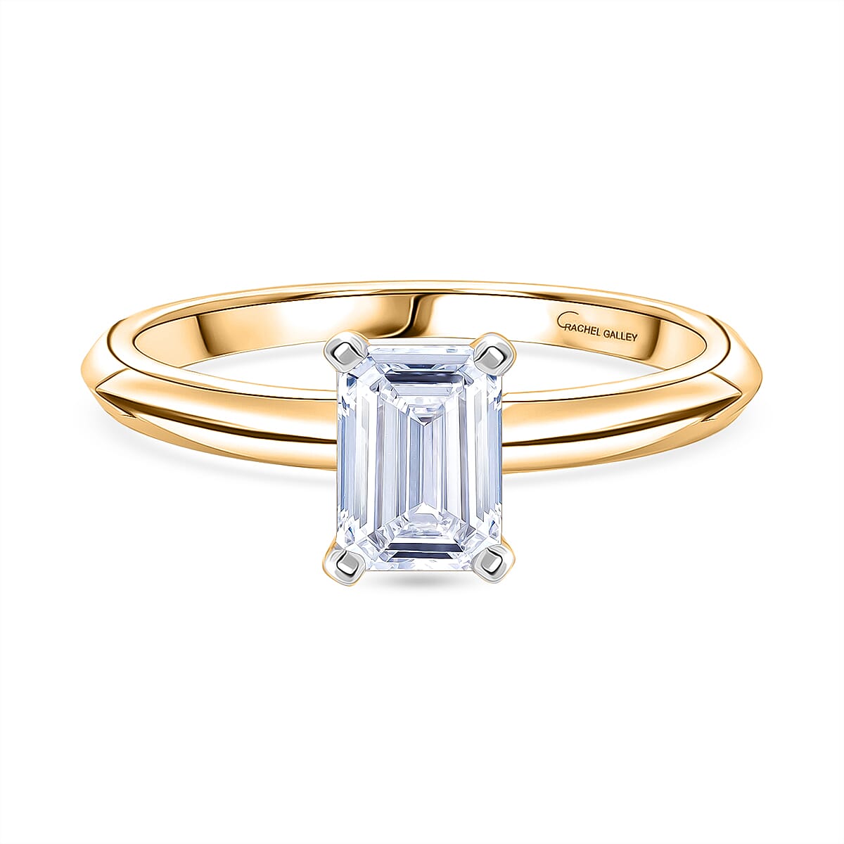 Rachel Galley - SGL Certified VS-EF Lab Grown Diamond Emerald Solitaire Ring in 18K Vermeil Yellow Gold Plated Sterling Silver 1.02 Ct. 8487067 0