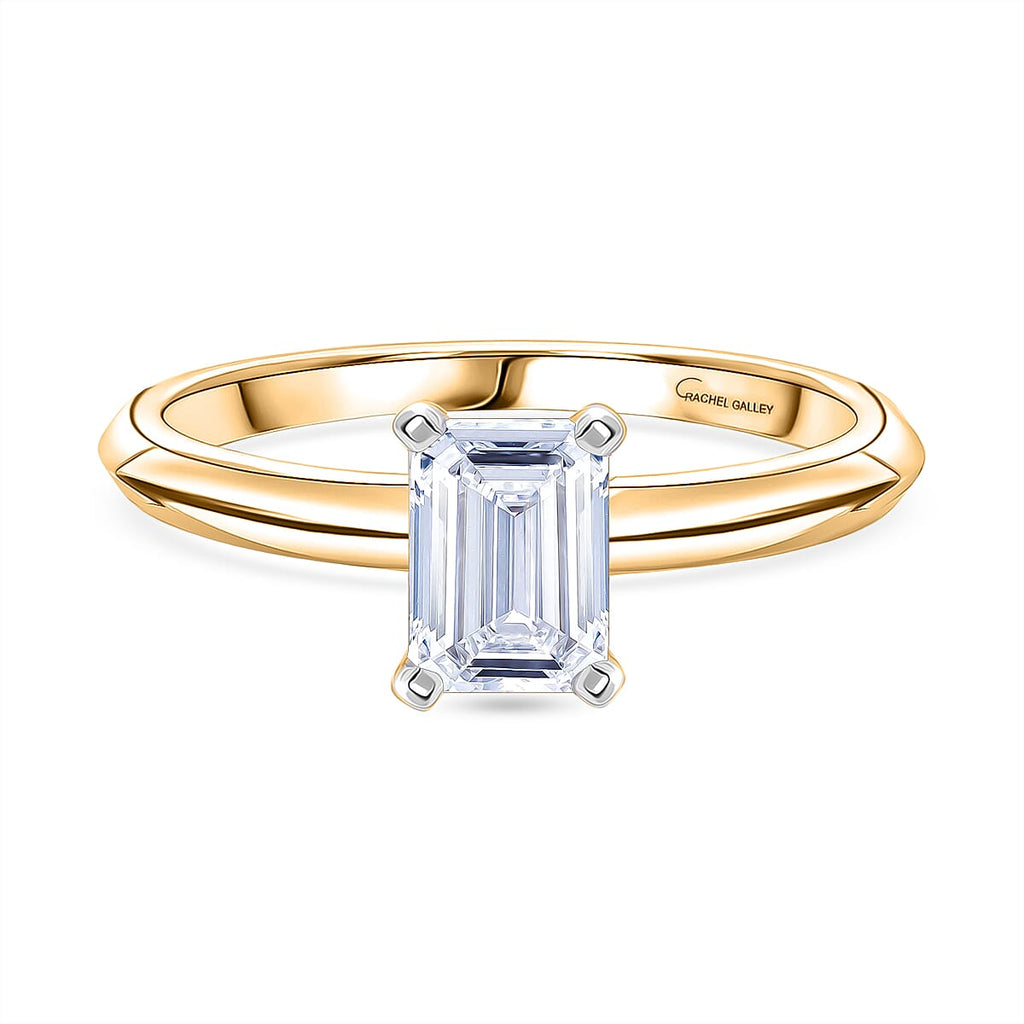 Rachel Galley - SGL Certified VS-EF Lab Grown Diamond Emerald Solitaire Ring in 18K Vermeil Yellow Gold Plated Sterling Silver 1.02 Ct.