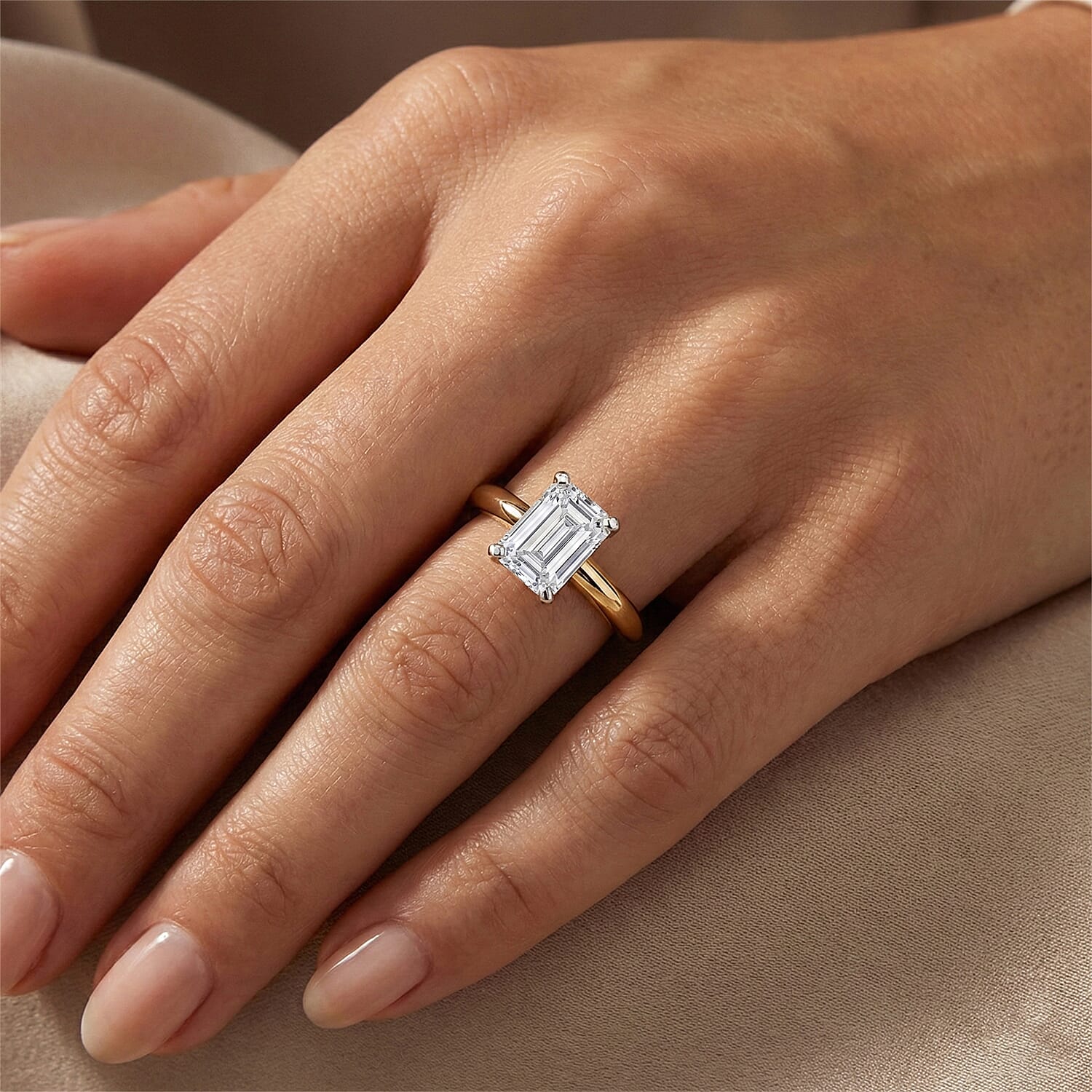 Rachel Galley - SGL Certified VS-EF Lab Grown Diamond Emerald Solitaire Ring in 18K Vermeil Yellow Gold Plated Sterling Silver 1.02 Ct. 8487074 1