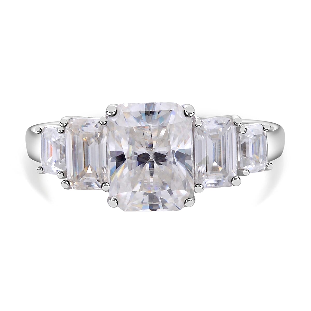 Moissanite (Radiant Cut) Ring in Rhodium Overlay Sterling Silver 4.28 Ct 7368917 1