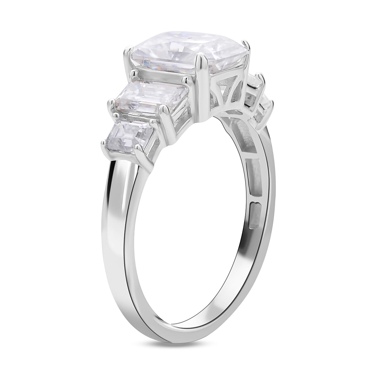Moissanite (Radiant Cut) Ring in Rhodium Overlay Sterling Silver 4.28 Ct 7368917 7