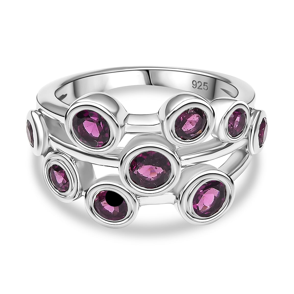 Radiant Ember Garnet Bubble Ring in Rhodium Overlay Sterling Silver 2.18 Ct. 8074661 0