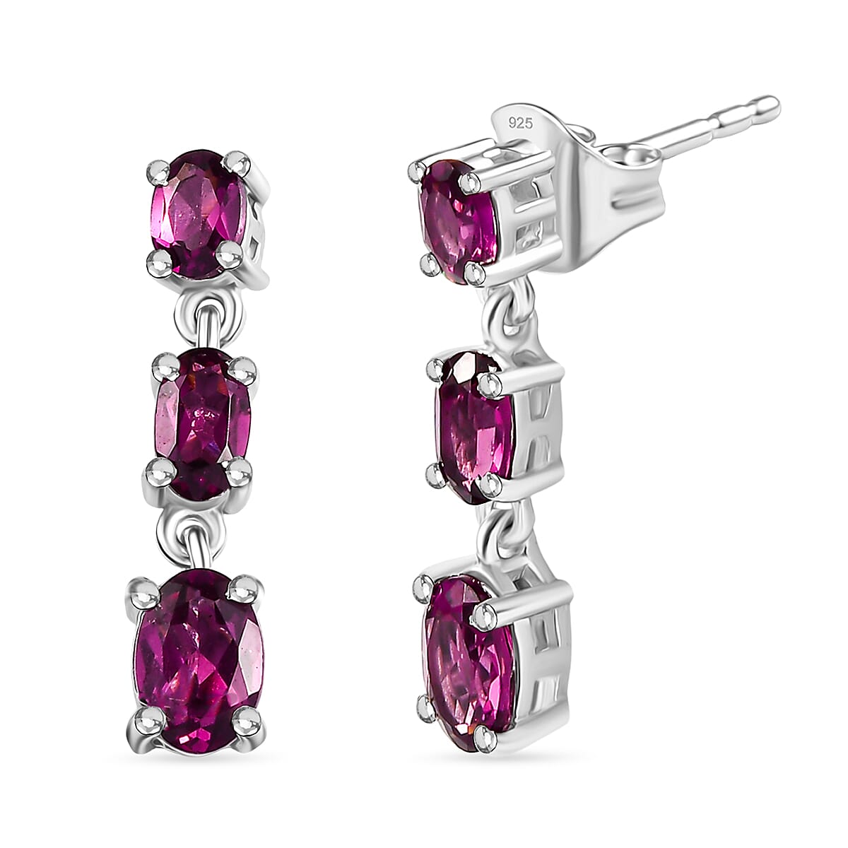 Radiant Ember Garnet Linear Dangling Earring with Push Back in Rhodium Overlay Sterling Silver 2.27 Ct. 8084446 0