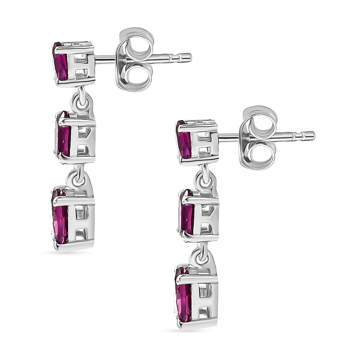 Radiant Ember Garnet Linear Dangling Earring with Push Back in Rhodium Overlay Sterling Silver 2.27 Ct. 8084446 4