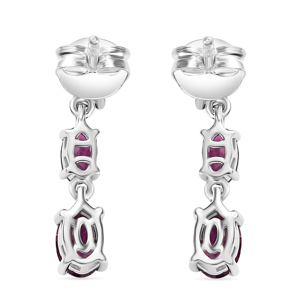 Radiant Ember Garnet Linear Dangling Earring with Push Back in Rhodium Overlay Sterling Silver 2.27 Ct. 8084446 5