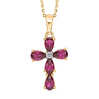 D'Joy Natural Radiant Ember Garnet & Lab Grown Diamond Cross Pendant with Chain (Size 20) in 18K Vermeil Yellow Gold Plated Sterling Silver 1.59 Ct.