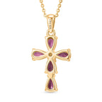 D'Joy Natural Radiant Ember Garnet & Lab Grown Diamond Cross Pendant with Chain (Size 20) in 18K Vermeil Yellow Gold Plated Sterling Silver 1.59 Ct.