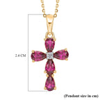 D'Joy Natural Radiant Ember Garnet & Lab Grown Diamond Cross Pendant with Chain (Size 20) in 18K Vermeil Yellow Gold Plated Sterling Silver 1.59 Ct.