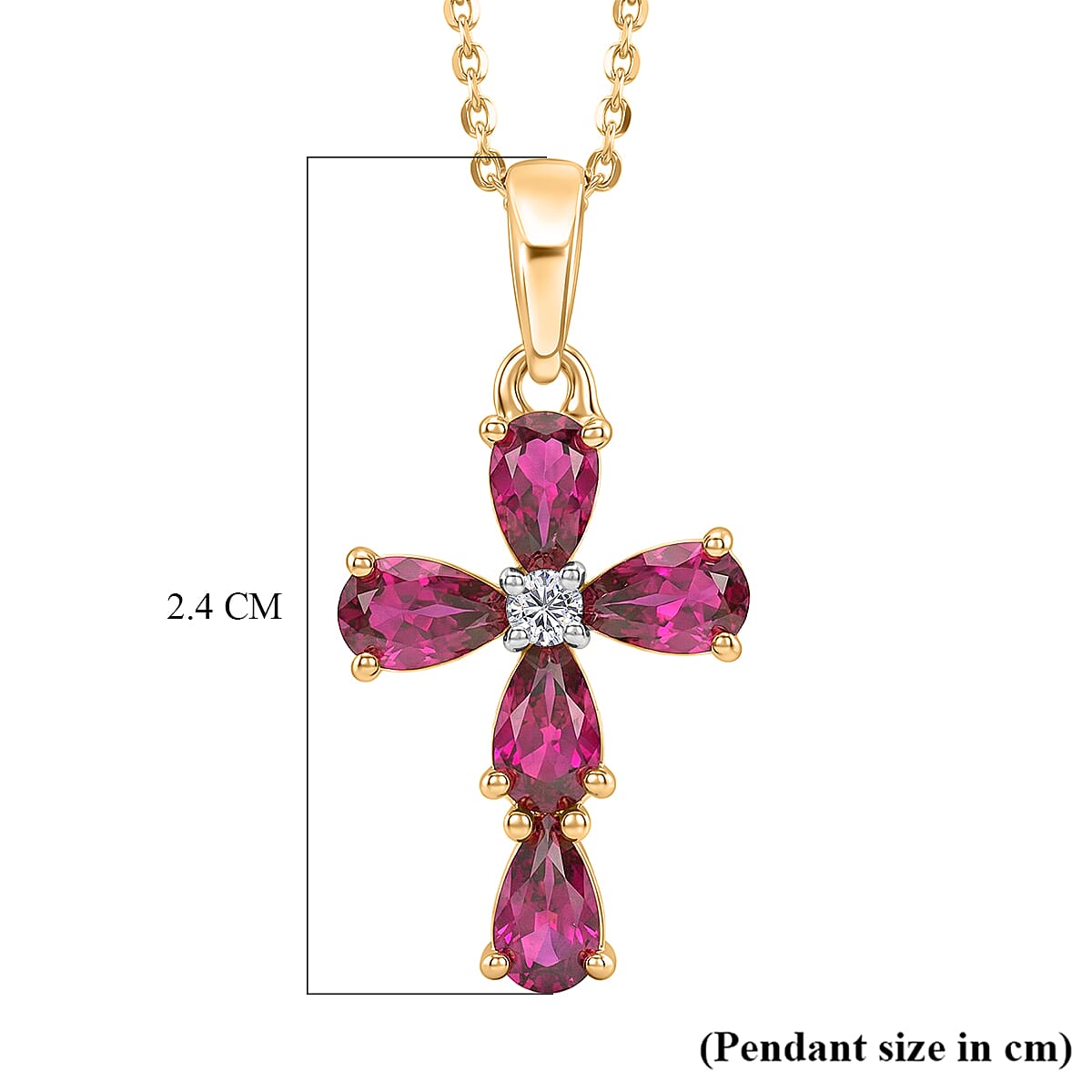 D'Joy Natural Radiant Ember Garnet &amp; Lab Grown Diamond Cross Pendant with Chain (Size 20) in 18K Vermeil Yellow Gold Plated Sterling Silver 1.59 Ct. 4450230 7
