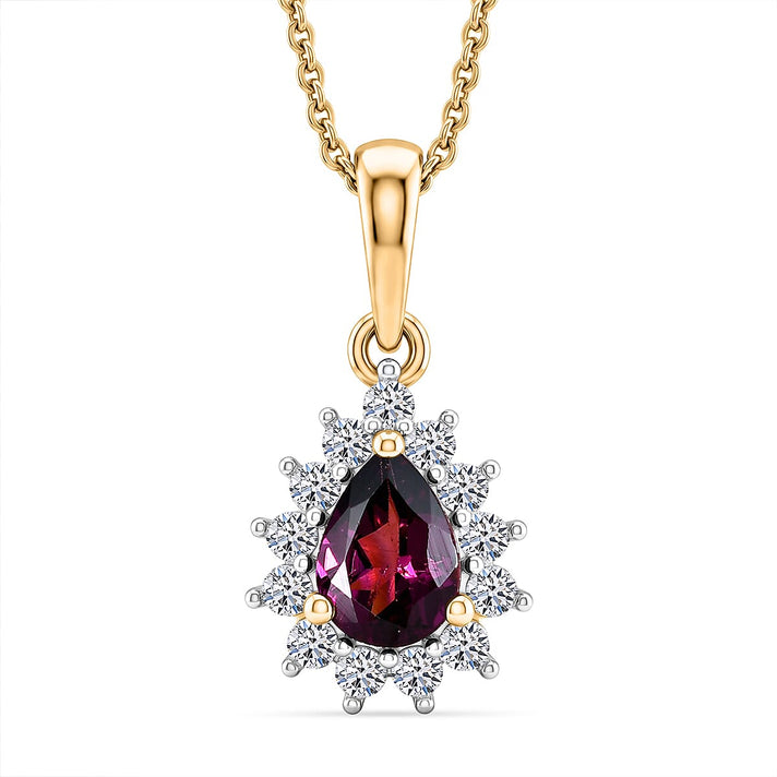 Luxuriant - AAA Purple Garnet &amp; Lab Grown Diamond (SI-G-H) Halo Pendant with Chain (Size 20) in 18K Vermeil Yellow Gold Plated Sterling Silver 1.05 Ct. 4471623 1