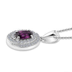 Luxuriant - Natural Radiant Ember Garnet & Lab Grown Diamond (SI-G-H) Halo Pendant with Chain (Size 20) in Rhodium Overlay Sterling Silver 1.26 Ct.