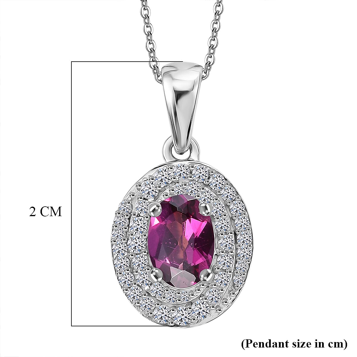 Luxuriant - Natural Radiant Ember Garnet &amp; Lab Grown Diamond (SI-G-H) Halo Pendant with Chain (Size 20) in Rhodium Overlay Sterling Silver 1.26 Ct. 4471619 6