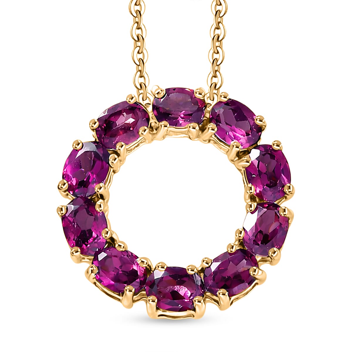 D'Joy Natural Radiant Ember Garnet Circle Pendant with Chain (Size 20) in Yellow Gold Plated Sterling Silver 2.33 Ct. 4450231 0