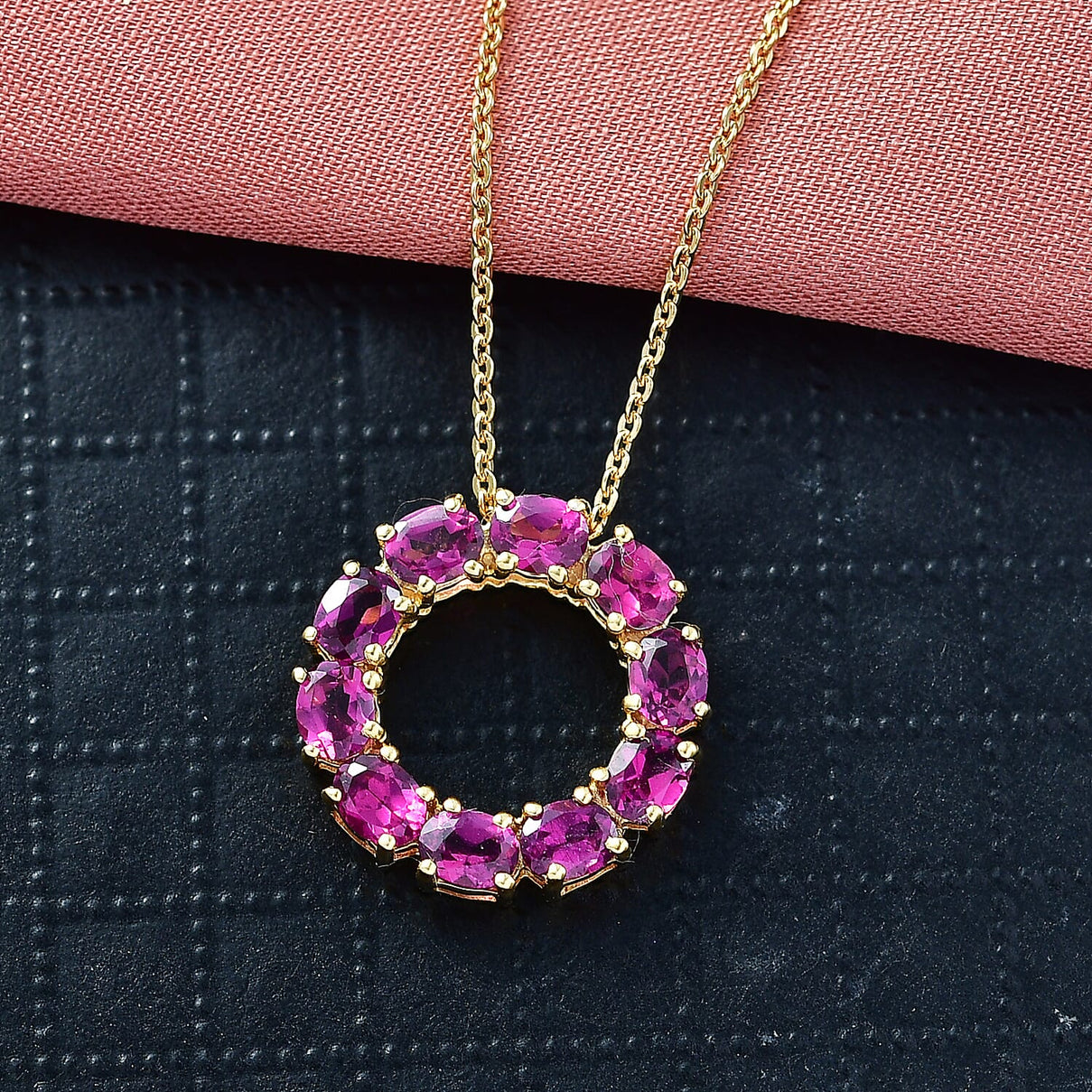 D'Joy Natural Radiant Ember Garnet Circle Pendant with Chain (Size 20) in Yellow Gold Plated Sterling Silver 2.33 Ct. 4450231 2