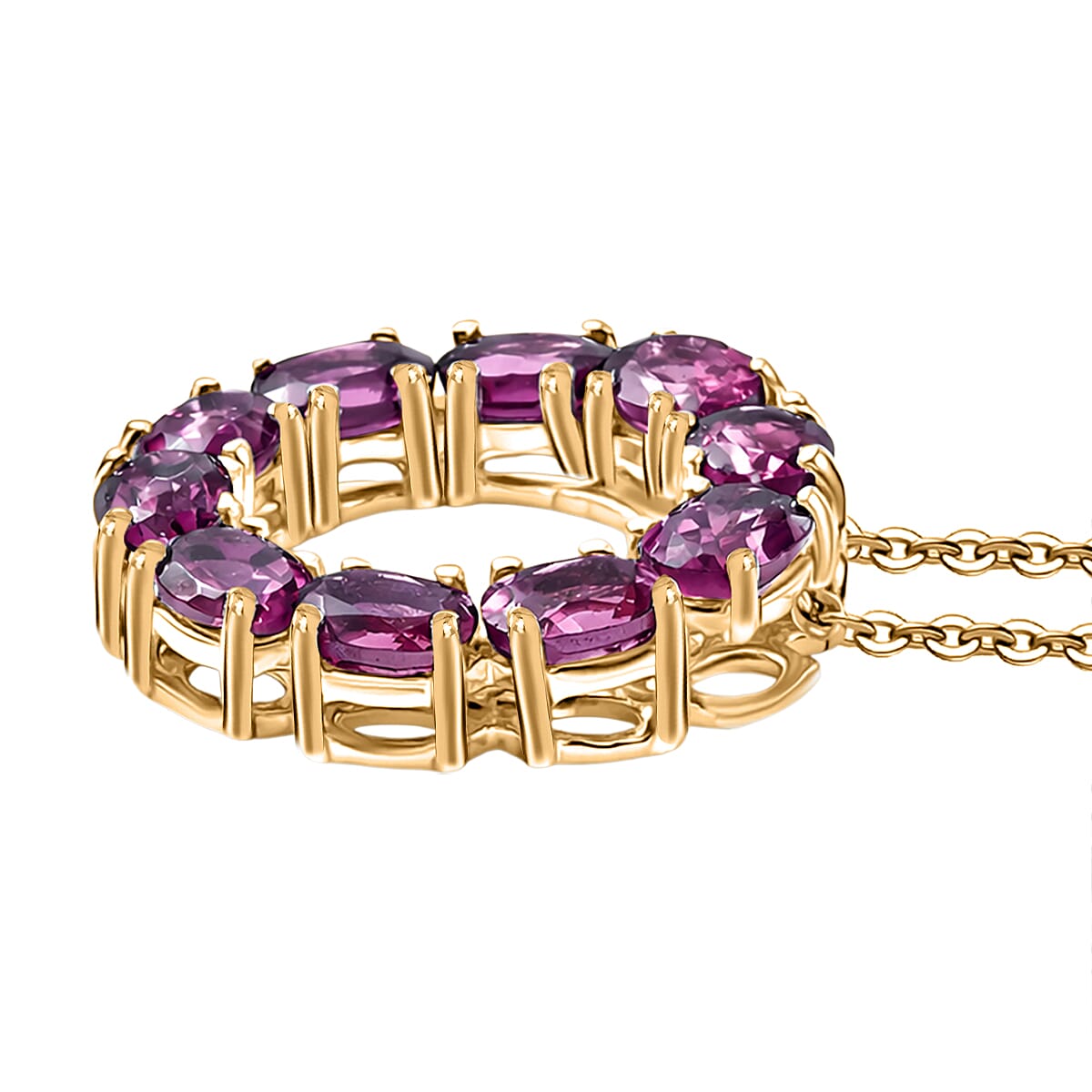 D'Joy Natural Radiant Ember Garnet Circle Pendant with Chain (Size 20) in Yellow Gold Plated Sterling Silver 2.33 Ct. 4450231 4