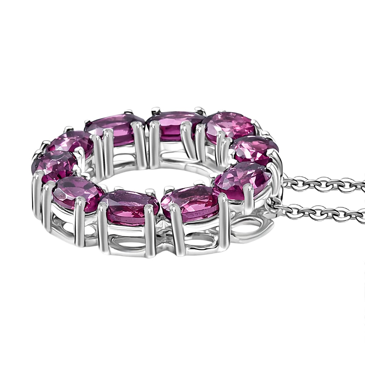 D'Joy Natural Radiant Ember Garnet Circle Pendant with Chain (Size 20) in Platinum Overlay Sterling Silver 2.33 Ct. 4450232 4