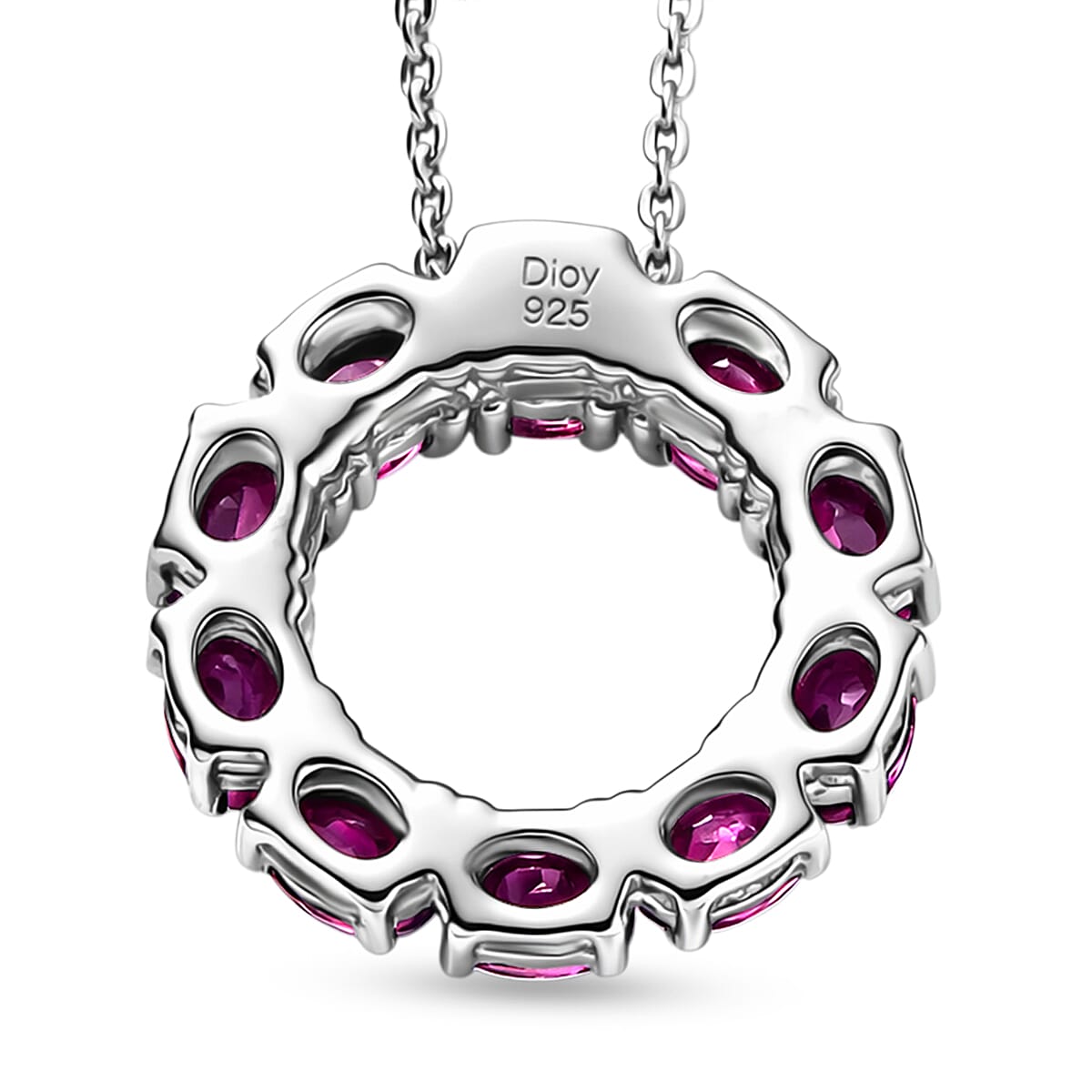 D'Joy Natural Radiant Ember Garnet Circle Pendant with Chain (Size 20) in Platinum Overlay Sterling Silver 2.33 Ct. 4450232 5