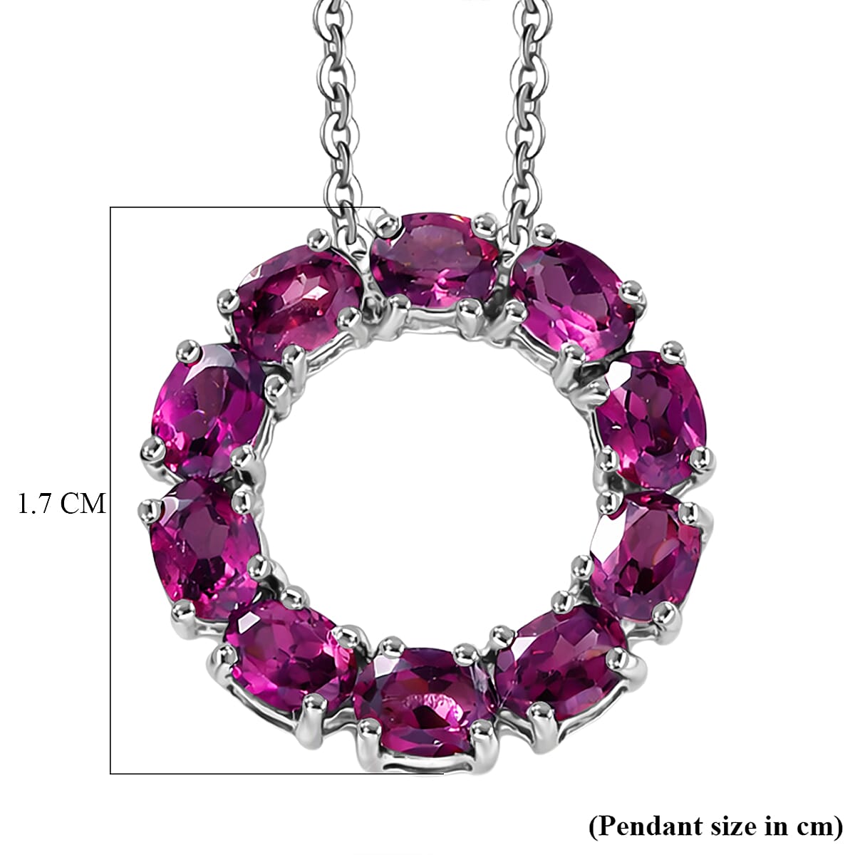 D'Joy Natural Radiant Ember Garnet Circle Pendant with Chain (Size 20) in Platinum Overlay Sterling Silver 2.33 Ct. 4450232 6