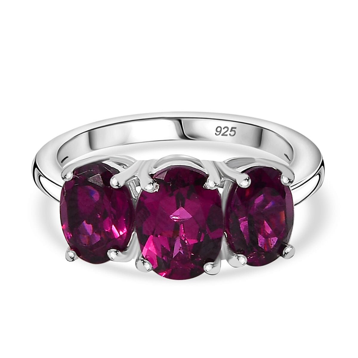 Natural Premium AAA Radiant Ember Garnet Trilogy Ring in Rhodium Overlay Sterling Silver 8036503 0
