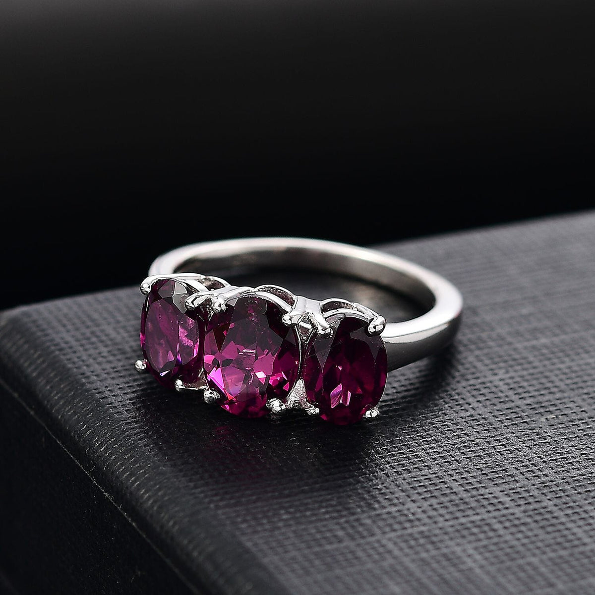 Natural Premium AAA Radiant Ember Garnet Trilogy Ring in Rhodium Overlay Sterling Silver 8036503 2