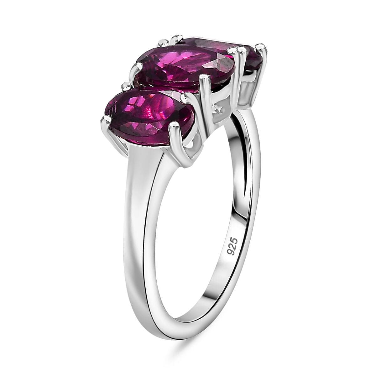 Natural Premium AAA Radiant Ember Garnet Trilogy Ring in Rhodium Overlay Sterling Silver 8036503 4
