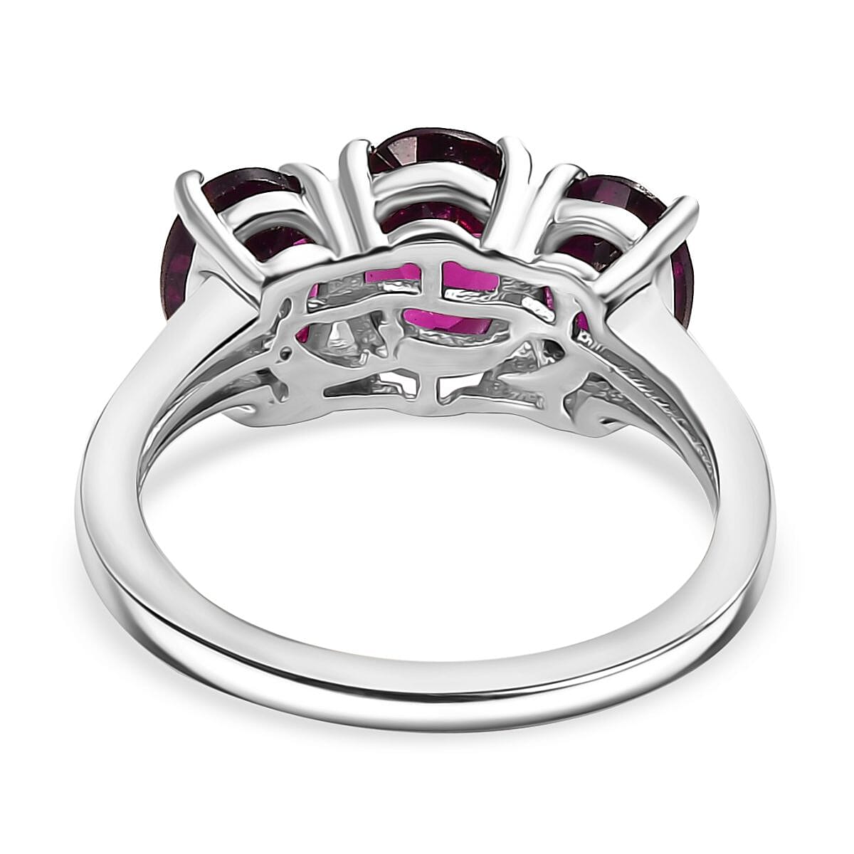Natural Premium AAA Radiant Ember Garnet Trilogy Ring in Rhodium Overlay Sterling Silver 8036503 5