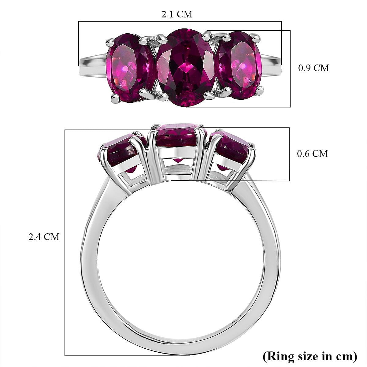 Natural Premium AAA Radiant Ember Garnet Trilogy Ring in Rhodium Overlay Sterling Silver 8036503 6