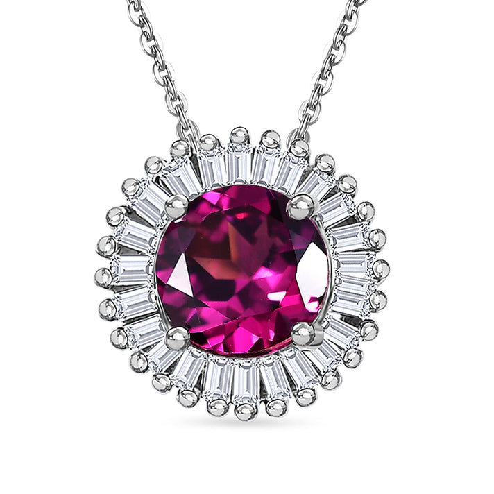 D'Joy - Natural Radiant Ember Garnet &amp; White Diamond Halo Pendant with Chain (Size 20) in Rhodium Overlay Sterling Silver 1.00 Ct. 4471621 1