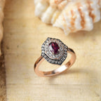 Radiant Ember Garnet, White Zircon & Champagne Zircon Ring in 18K Vermeil Rose Gold Plated Sterling Silver 1.22 Ct.