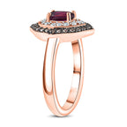 Radiant Ember Garnet, White Zircon & Champagne Zircon Ring in 18K Vermeil Rose Gold Plated Sterling Silver 1.22 Ct.