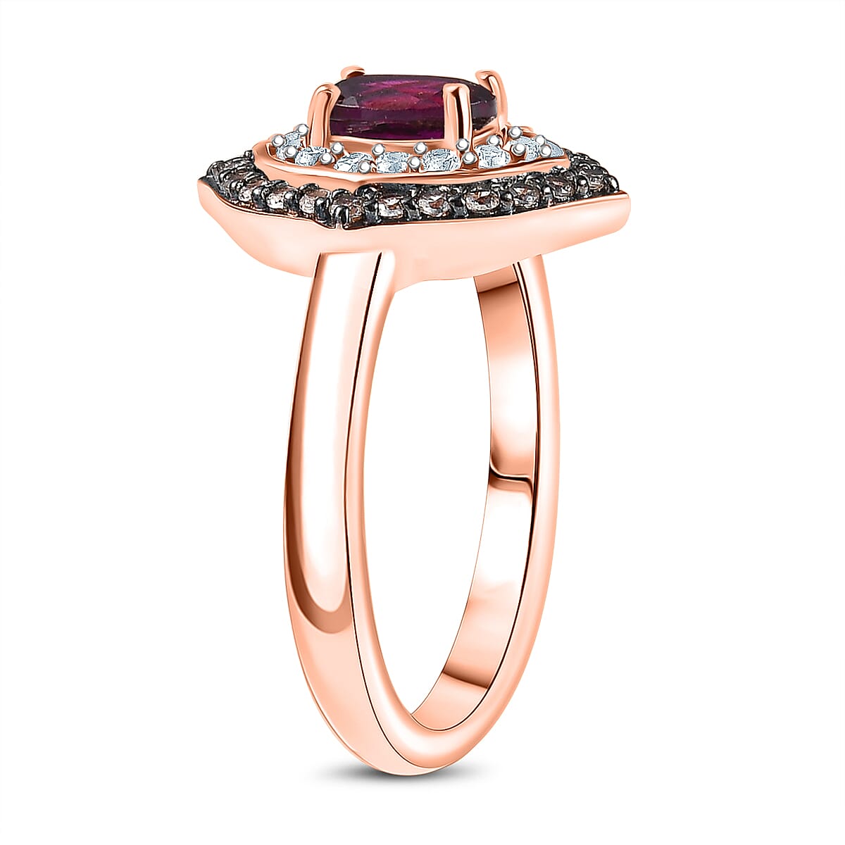 Radiant Ember Garnet, White Zircon and Champagne Zircon Halo Ring in 18K Vermeil Rose Gold Plated Sterling Silver 1.22 Ct 8085202 4